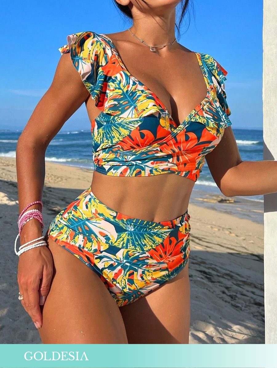 BIKINI CON VOLANTES Y ESTAMPADO TROPICAL Bikini 43 Goldesia