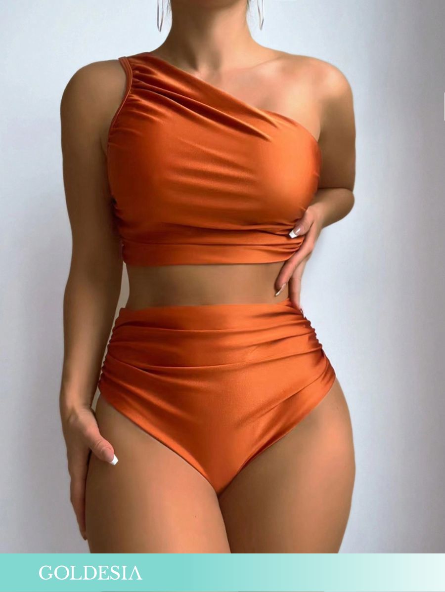 BIKINI DE UN HOMBRO CON FRUNCIDO Bikini 52 Goldesia Anaranjado S