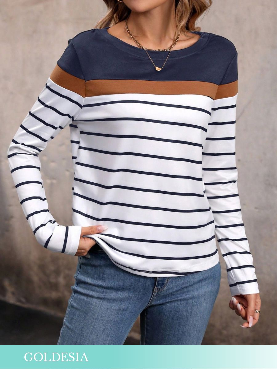 BLUSA MANGA LARGA A RAYAS Blusa 01 Goldesia Azul XS