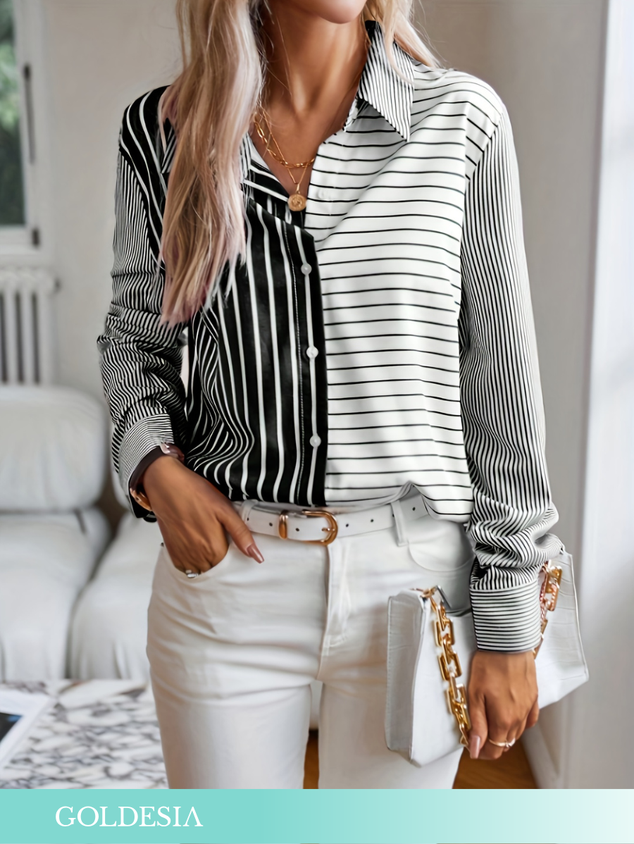 CAMISA CON BLOQUES DE COLOR A RAYAS