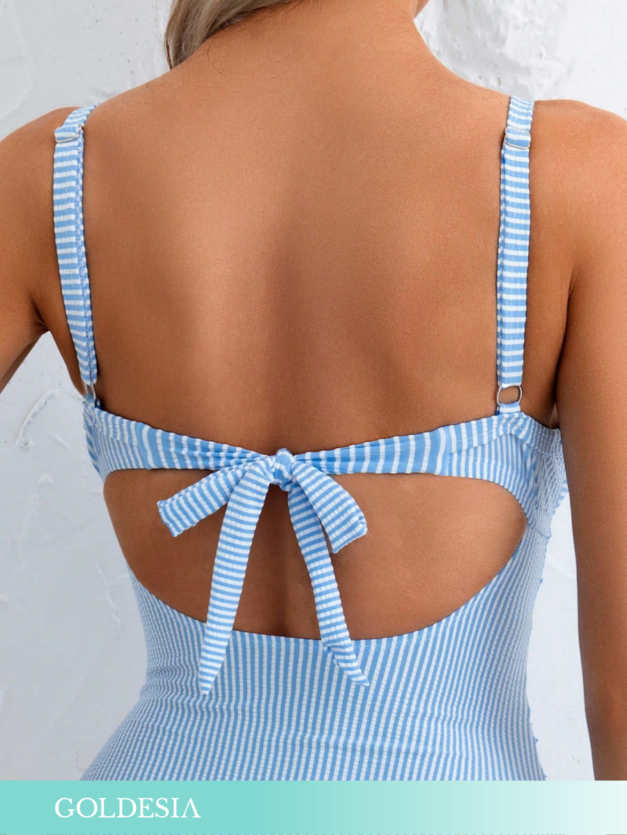 ENTERIZA A RAYAS CON LAZO EN ESPALDA