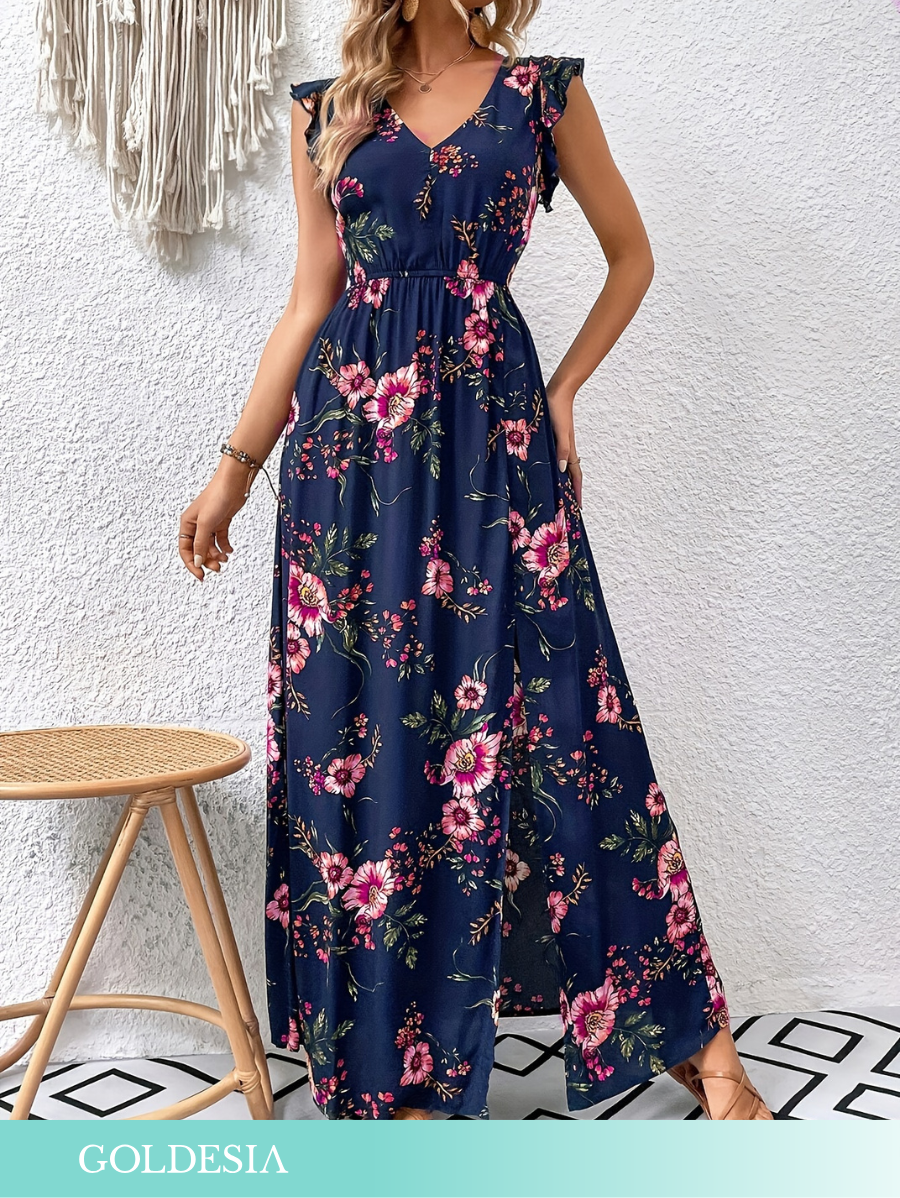 VESTIDO LARGO CON ESTAMPADO FLORAL