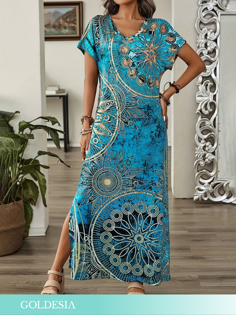 VESTIDO LARGO DE MANGA CORTA