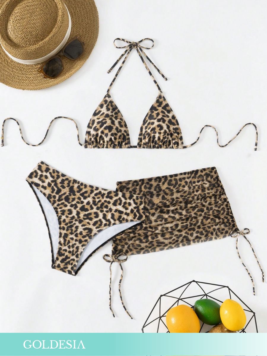 BIKINI CON ESTAMPADO LEOPARDO Y POLLERA Bikini 01 Goldesia 