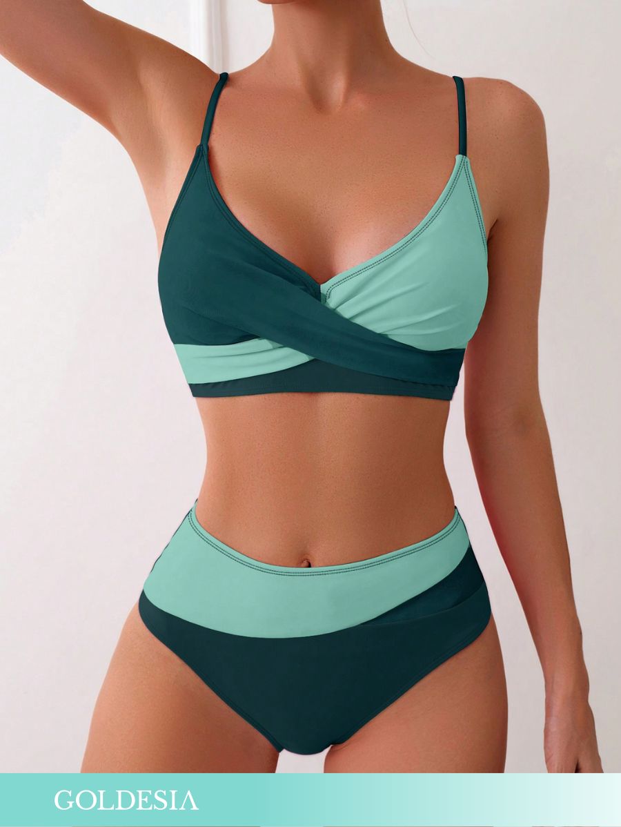 BIKINI DE BLOQUES DE COLOR CRUZADO Bikini 45 Goldesia Verde XS 