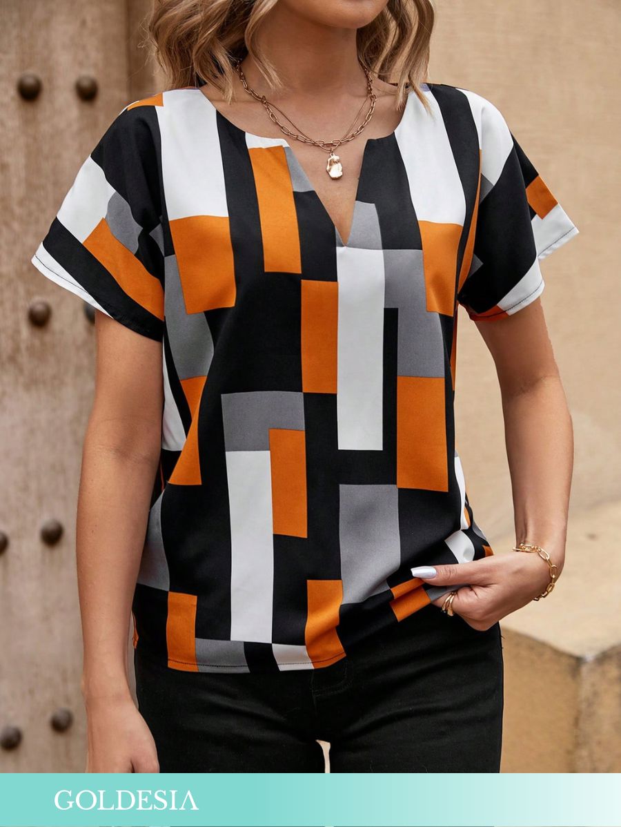 BLUSA CON ESTAMPADO GEOMÉTRICO MANGA CORTA Blusa 12 Goldesia XS 