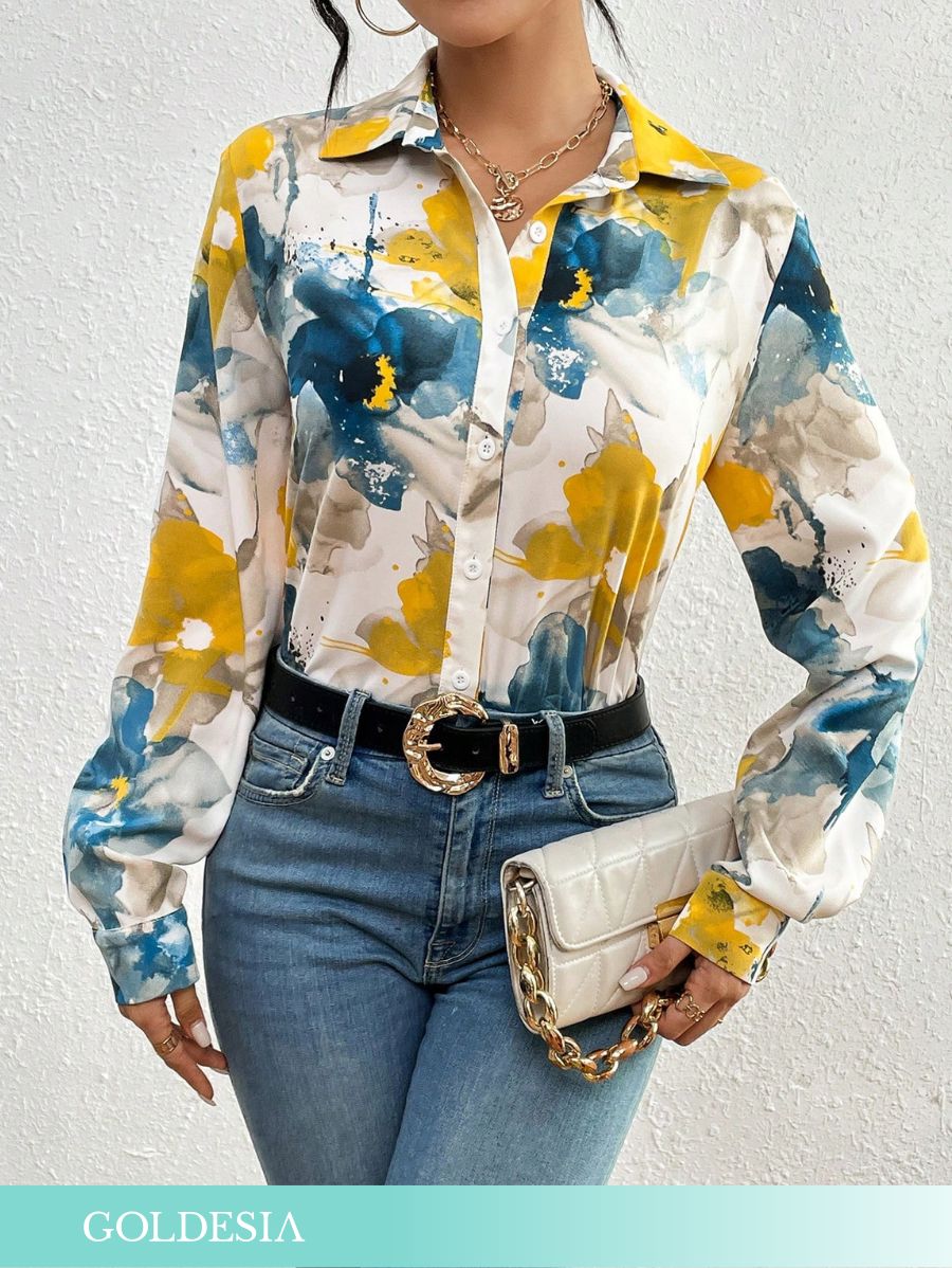 CAMISA CON ESTAMPADO FLORAL ACUARELA Camisa 13 Goldesia XS 