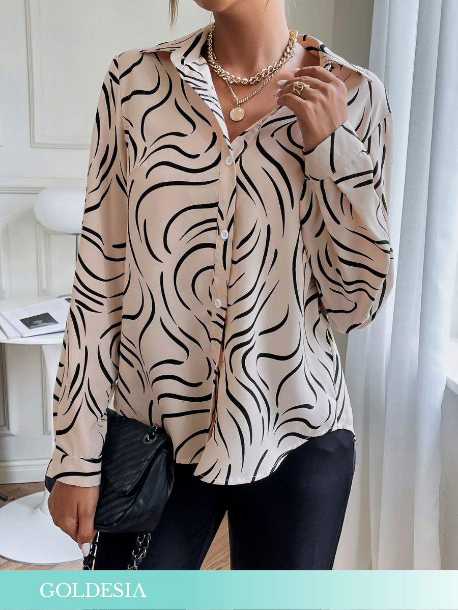 CAMISA CON ESTAMPADO MANGA LARGA Camisa 38 Goldesia Beige XS 