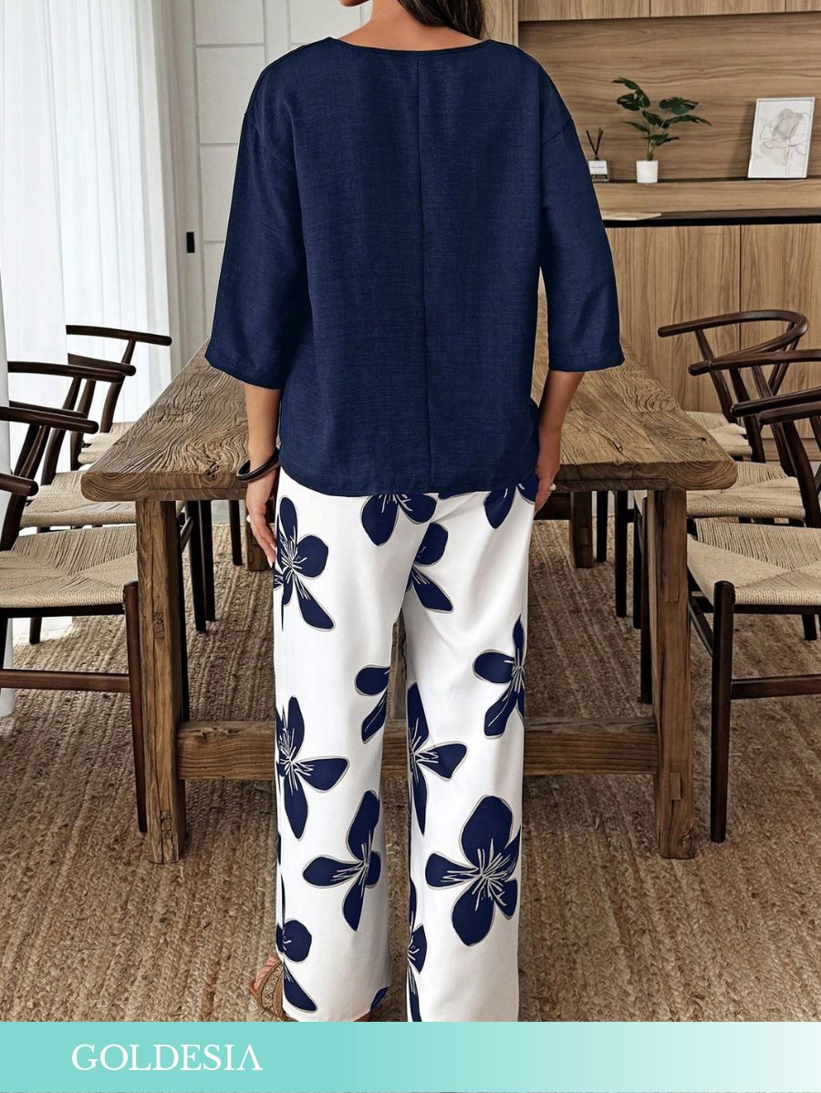 CONJUNTO CON BOTON Y ESTAMPADO FLORAL Conjunto 06 Goldesia 