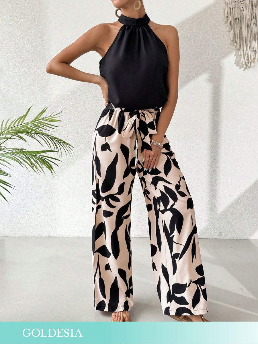 CONJUNTO SIN MANGAS CON ESTAMPADO DE PLANTAS Conjunto 10 Goldesia S 