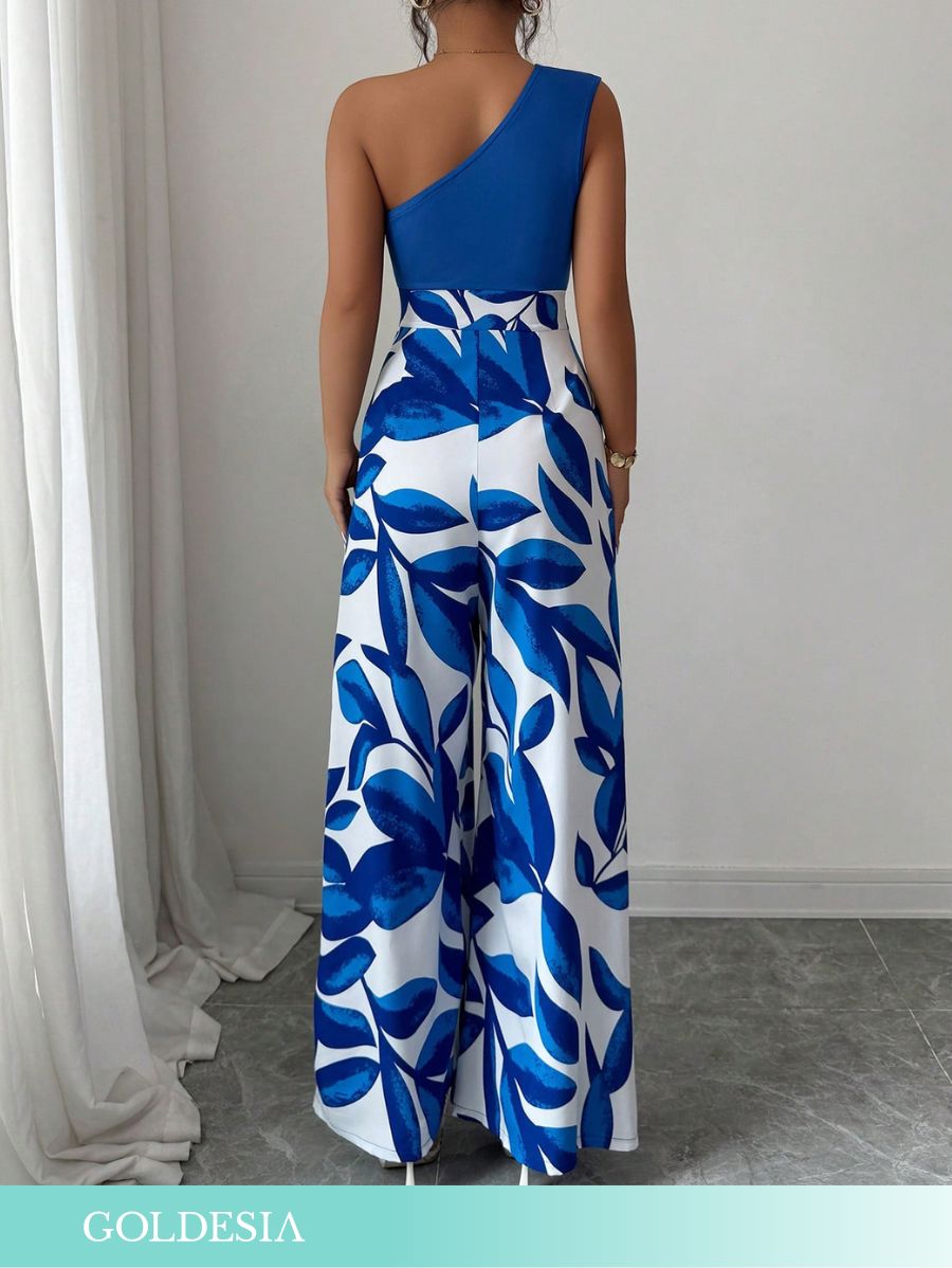 ENTERITO DE UN HOMBRO CON ESTAMPADO DE HOJAS Enterito 04 Goldesia 