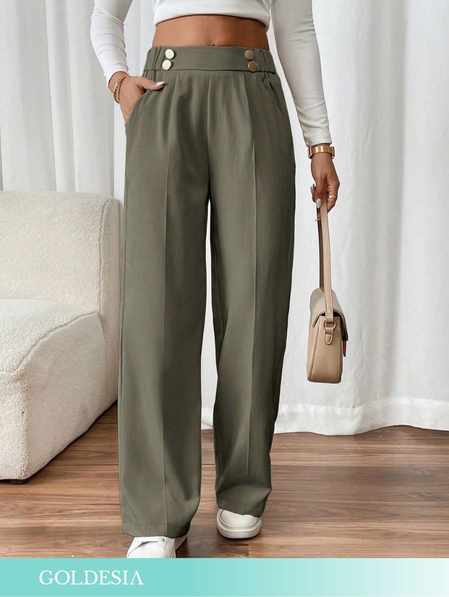 PANTALÓN CON BOTONES DORADOS Pantalón 05 Goldesia Verde XS 